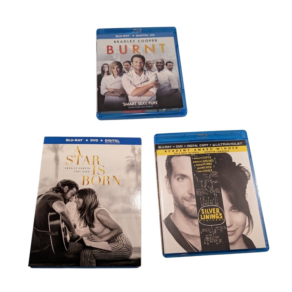 Bradley Cooper Blu-ray Bundle A Star Is Born Silver Linings Playbook Burnt Lot